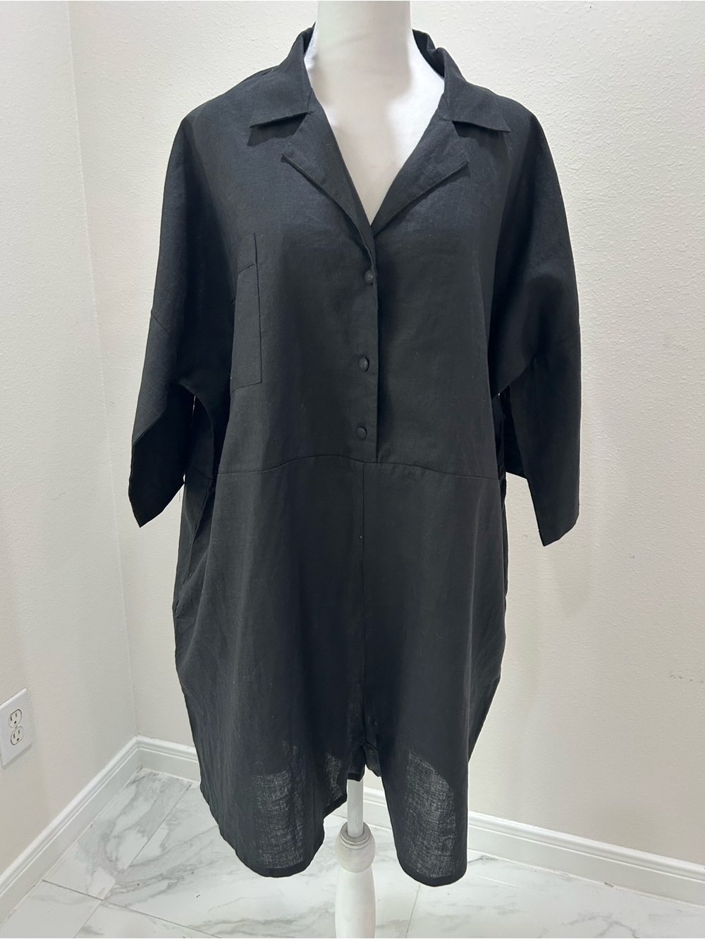 Legoe Heritage Maternity Black Linen Short Sleeve Romper